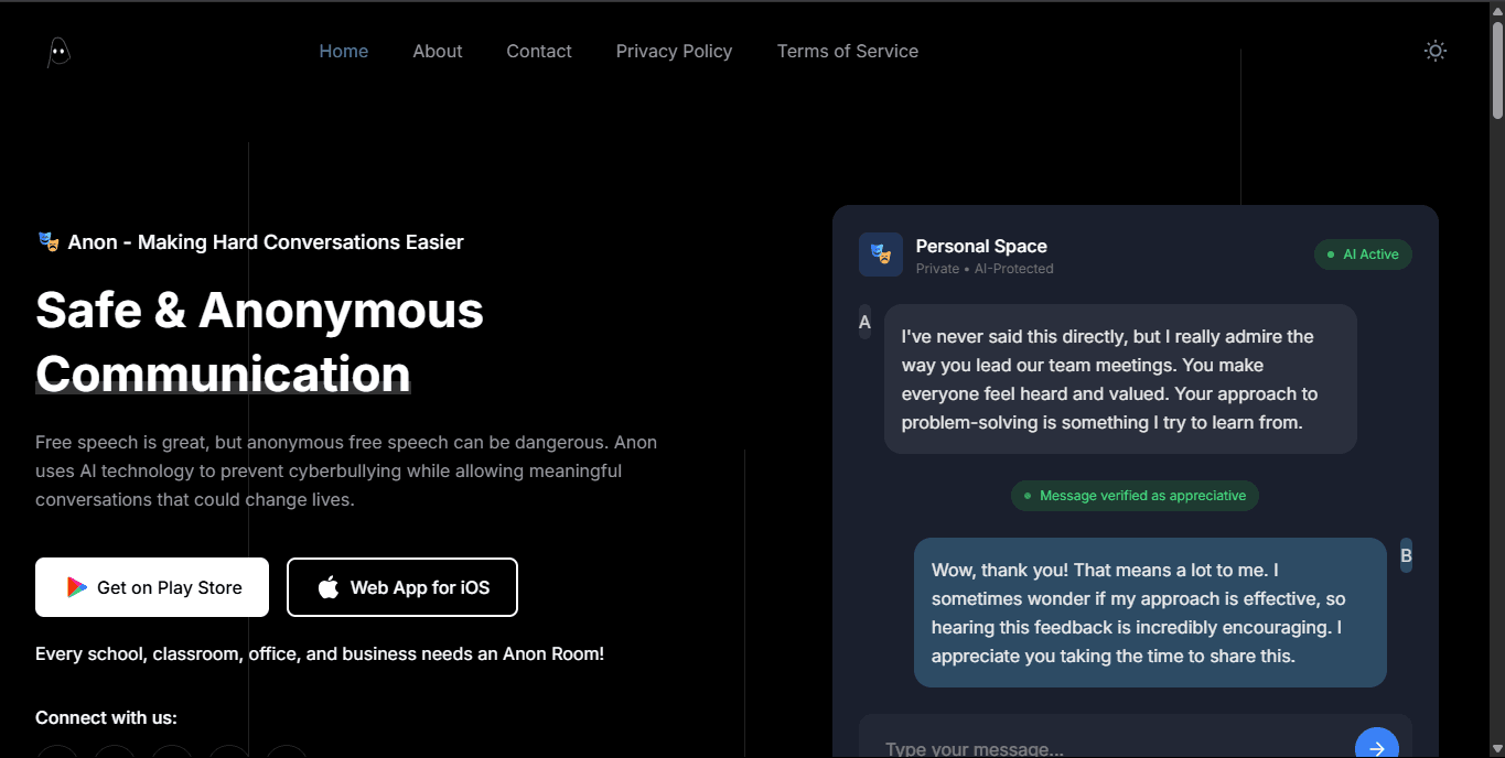 Anonymous Chat - Safe anonymous messaging with AI protection