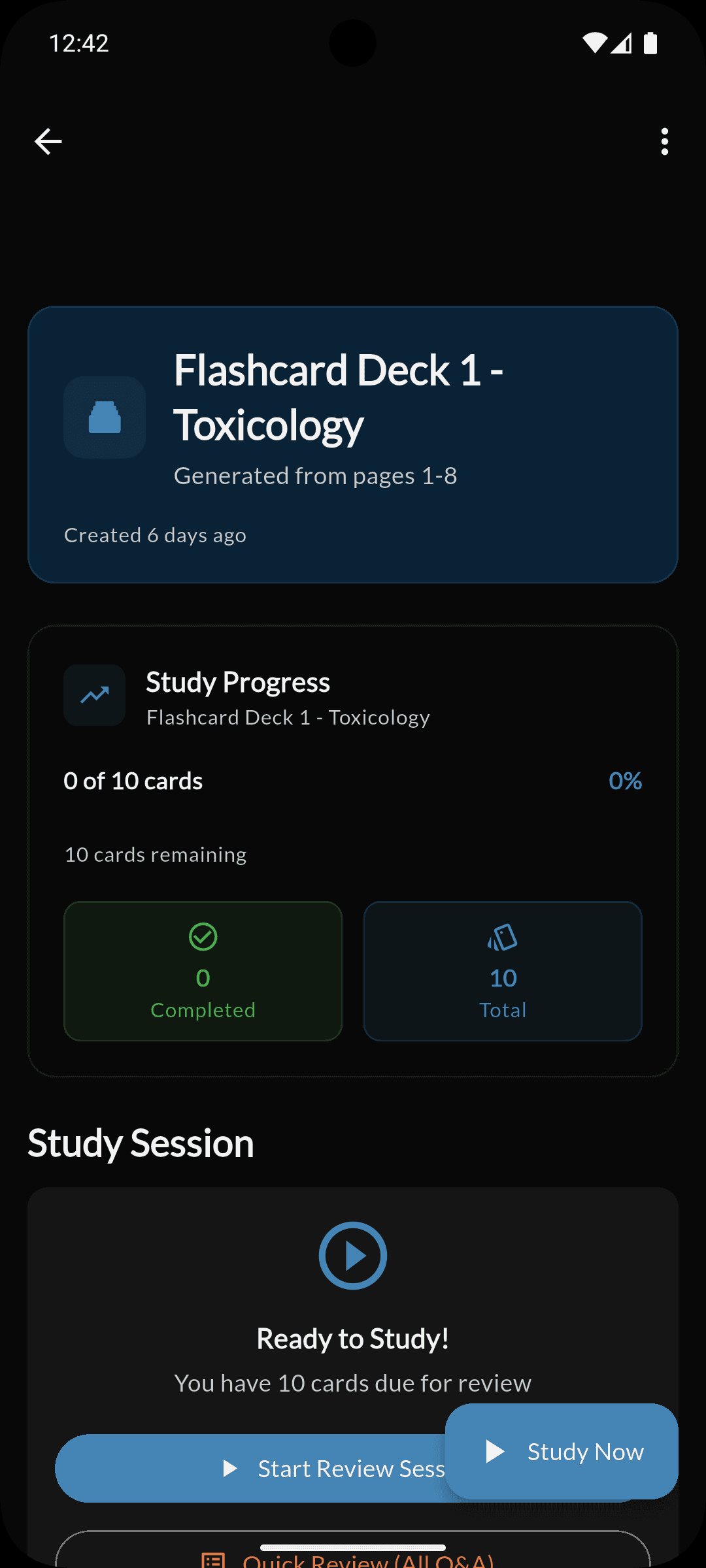 Flashcard screen - Flashcard screen