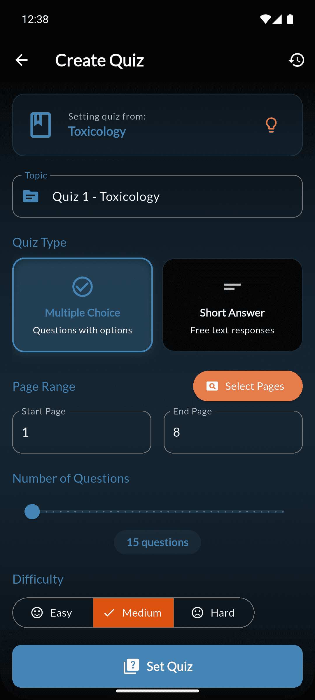 Quiz Mode - Generated quizzes from content